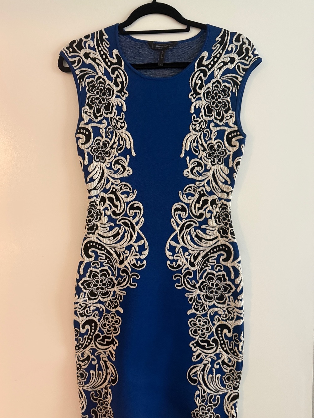 BCBGMaxAzria Royal Blue Dress with White Embroidered Panels